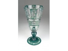 Antik zöld csiszolt Bieder pohár díszpohár