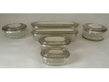 Régi ezüst fedeles üveg piperés készlet 6 db