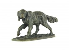 Antik bronz kutya miniatűr szobor