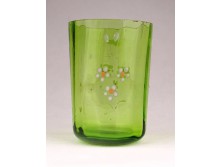 Régi festett gerezdes zöld fújt üveg pohár