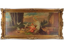 Koppány jelzéssal: Galambokat etető Jézus és Mária szentkép 1938 