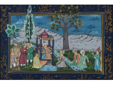 Régi orientalista török témájú keleti selyemkép miniatúra  11.5 x 16 cm