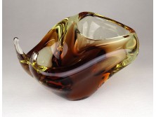 Borostyánsárga fújtüveg csiga BOHEMIA művészi üveg hamutál 15.5 cm