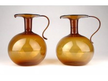 Borostyánsárga színű hajszálvékony muránói fújt üveg kiöntő pár 11 cm