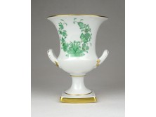 Zöld indiai kosaras Herendi porcelán váza 11 cm