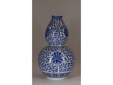 Jingdezhen jelzett kék fehér tök formájú porcelán váza 29.5 cm