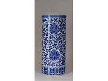 Jingdezhen jelzett kék fehér egyenes porcelán váza 28 cm
