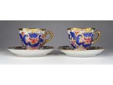 Antik jelzett kínai aranyozott porcelán kávéscsésze pár