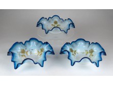 Antik 19. századi kék fújtüveg tálka készlet 3 darab