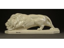 Régi repesztett mázas Louis Fontinelle kerámia oroszlán szobor 37 cm