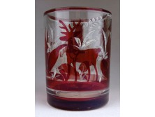 Antik bíborpácolt Biedermeier üveg pohár 1850 körül 9 cm