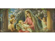 Giovanni : Mária gyermekével és angyalokkal szentkép nyomat 46 x 88 cm
