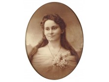 Antik keretezett női portré fotográfia 26 x 20 cm