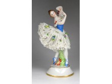 Antik Capodimonte nápolyi fodros szoknyás balerina porcelán szobor 19 cm