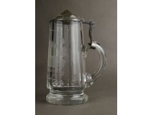 Antik ónfedeles csiszolt üveg Marienbad söröskorsó 1800-as évekből 20.5 cm