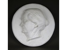 Régi nagyméretű plasztikus női portré gipsz relief 36 cm
