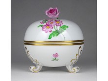 Régi lábakon álló rózsadíszes Herendi porcelán bonbonier