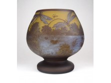 Émile Gallé jellegű Art Nouveau francia jelzett rétegelt üveg váza 18.5 cm