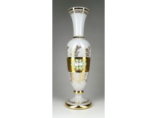 Régi nagyméretű aranyozott fehér Bohemia üveg váza 31 cm