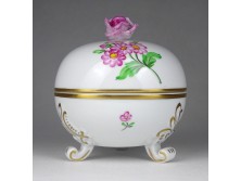 Régi lábakon álló rózsadíszes Herendi porcelán bonbonier