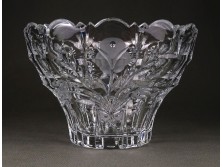 Nagyméretű csiszolt virágdíszes üveg asztalközép kínáló tál 12 x 17.5 cm 