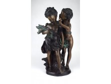 Incselkedő kislány és kisfiú nagyméretű bronz szobor pár 39 cm