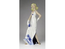 Régi GDR porcelán női figura estélyi ruhában 27 cm