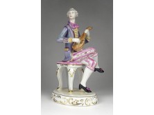 Hollóházi porcelán barokk lantos figura 22.5 cm