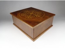 Antik nagyméretű intarziás fadoboz ékszertartó doboz szivar doboz 19 x 22 x 9 cm