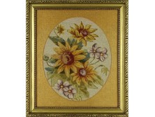 Antik keretezett virágos tűgobelin 40 x 35 cm