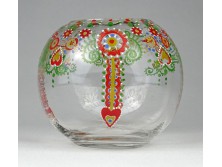 Kézzel festett népi motívumos üveg váza gömbváza 9 cm