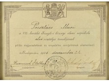 Antik 1896-os iskolai kitüntés papírrégiség