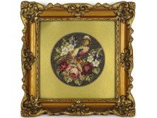 Régi aranyfácános tűgobelin aranyozott Blondel keretben 30 x 30 cm