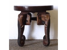 Régi faragott elefánt lábas kisméretű körasztal egzotikus keleti fából 50 x 50 cm