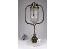Antik réz asztali lámpa csiszoltüveg burával 40 cm