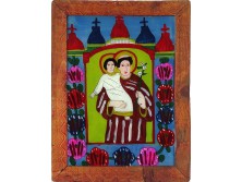 Antik erdélyi üveg ikon a kis Jézus és Páduai Szent Antal ábrázolás 45 x 34 cm