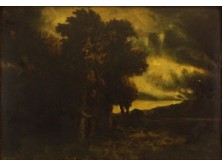 XX. századi festő : Erdő széle naplementében