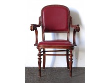 Antik támlás faragott szék bőr gondolkodó szék