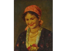 XX. századi festő : Piros kendős menyecske portré