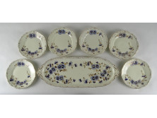 Búzavirág mintás vajszínű Zsolnay porcelán süteményes készlet