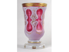 Régi rózsaszín cseh üveg Biedermeier pohár 13.2 cm