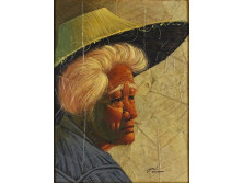 XX. századi festő : Vietnámi idős hölgy portréja