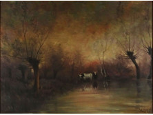 XX. századi festő : Tehenek az ártéri erdőben