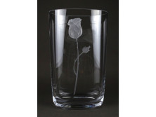 Hibátlan rózsadíszes üveg váza virágváza 23.5 cm