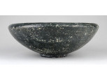 Mid century sötétzöld iparművészeti kerámia tál 20.5 cm