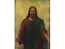 Antik keretezett Jézus portré olajnyomat