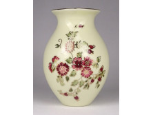 Vajszínű virágos Zsolnay porcelán váza 13 cm