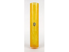 Jelzett karcagi narancssárga irizáló fátyolüveg váza szálváza 25 cm