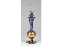 Régi kisméretű fújt üveg aranyozott lila parfümös üveg 14.5 cm