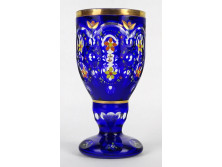 Aranyozott cseh kék Biedermeier pohár 16.5 cm